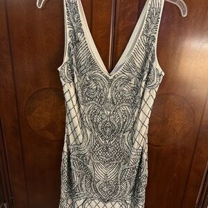 JS Collections Silver and Black Beaded Gown